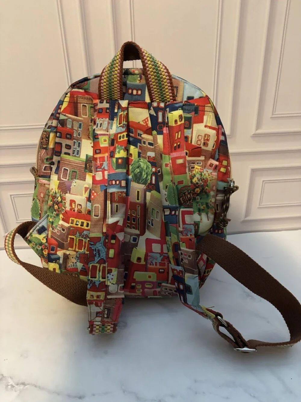 Oilily Cityscape Print Backpack Colorful Travel School Bag Style OES5208 YL